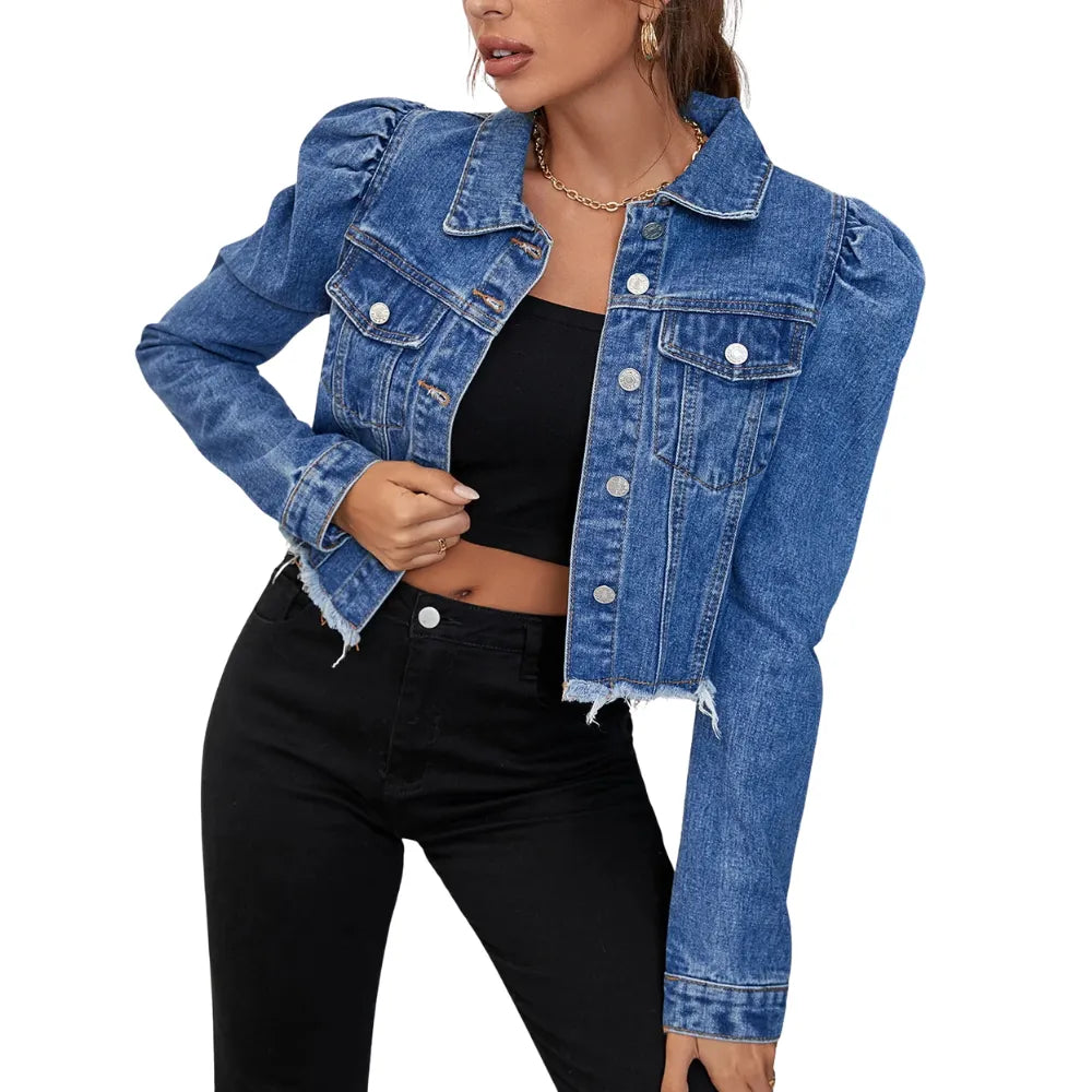 Jaqueta Jeans Cropped Com Barra Desfiada