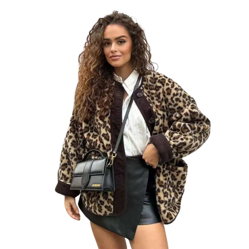 Jaqueta Feminina Pelúcia Animal Print