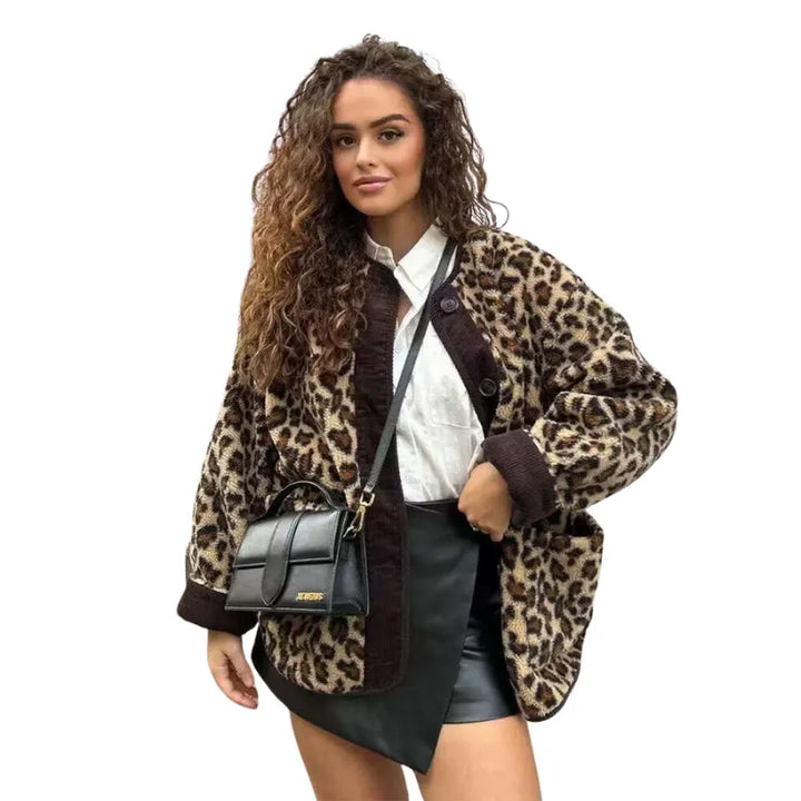 Jaqueta Feminina Pelúcia Animal Print