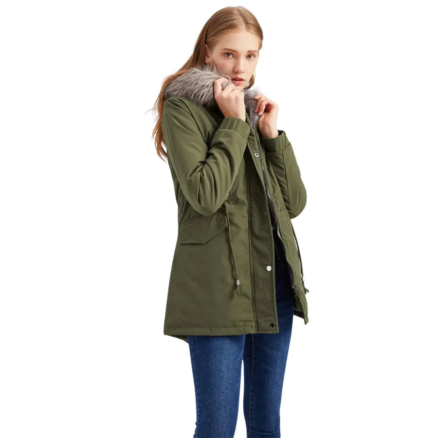 Parka Forrada Com Pelos Verde Militar