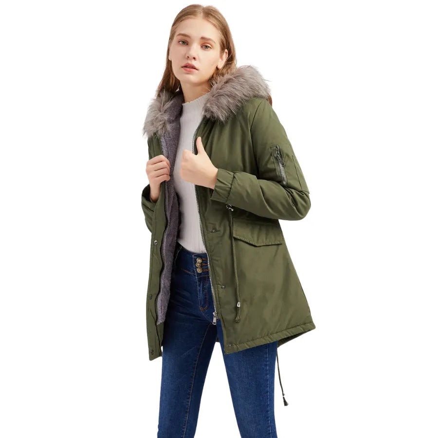 Parka Forrada Com Pelos Verde Militar