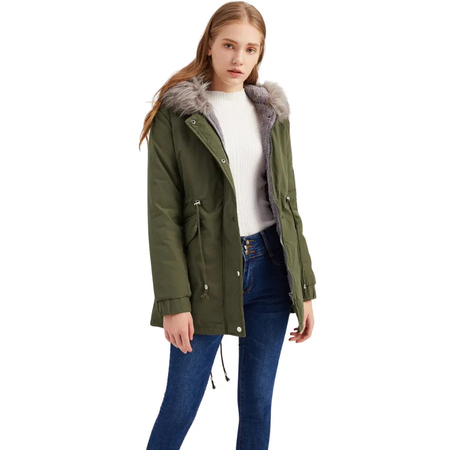 Parka Forrada Com Pelos Verde Militar