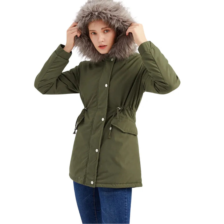 Parka Forrada Com Pelos Verde Militar