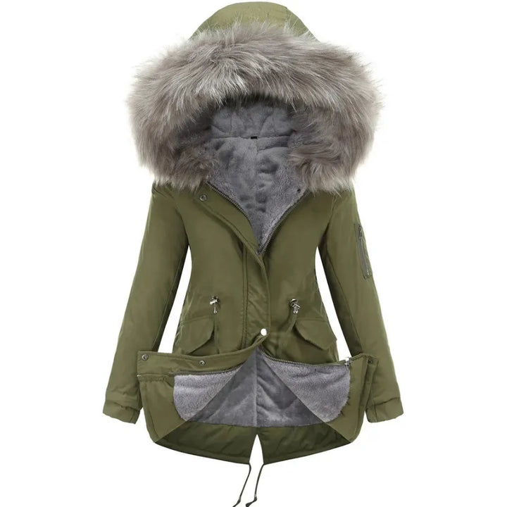 Parka Forrada Com Pelos Verde Militar