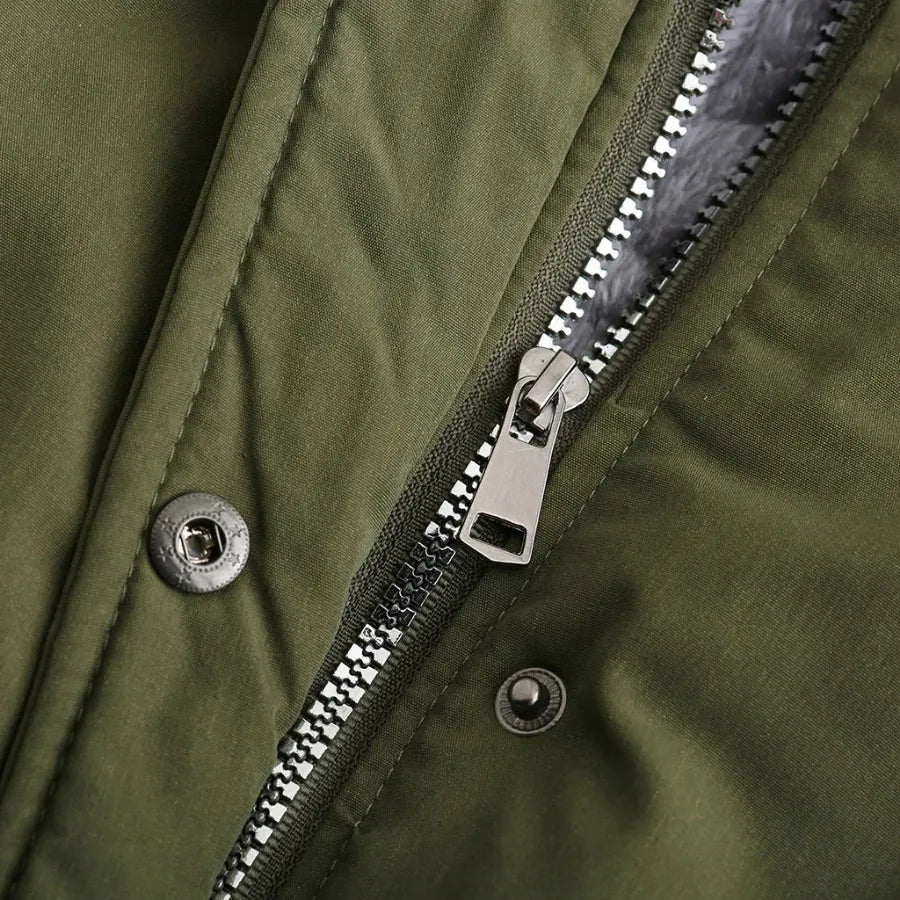 Parka Forrada Com Pelos Verde Militar