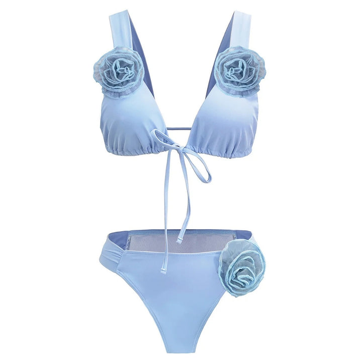Biquíni Azul Serenity Com Rosas em Tule