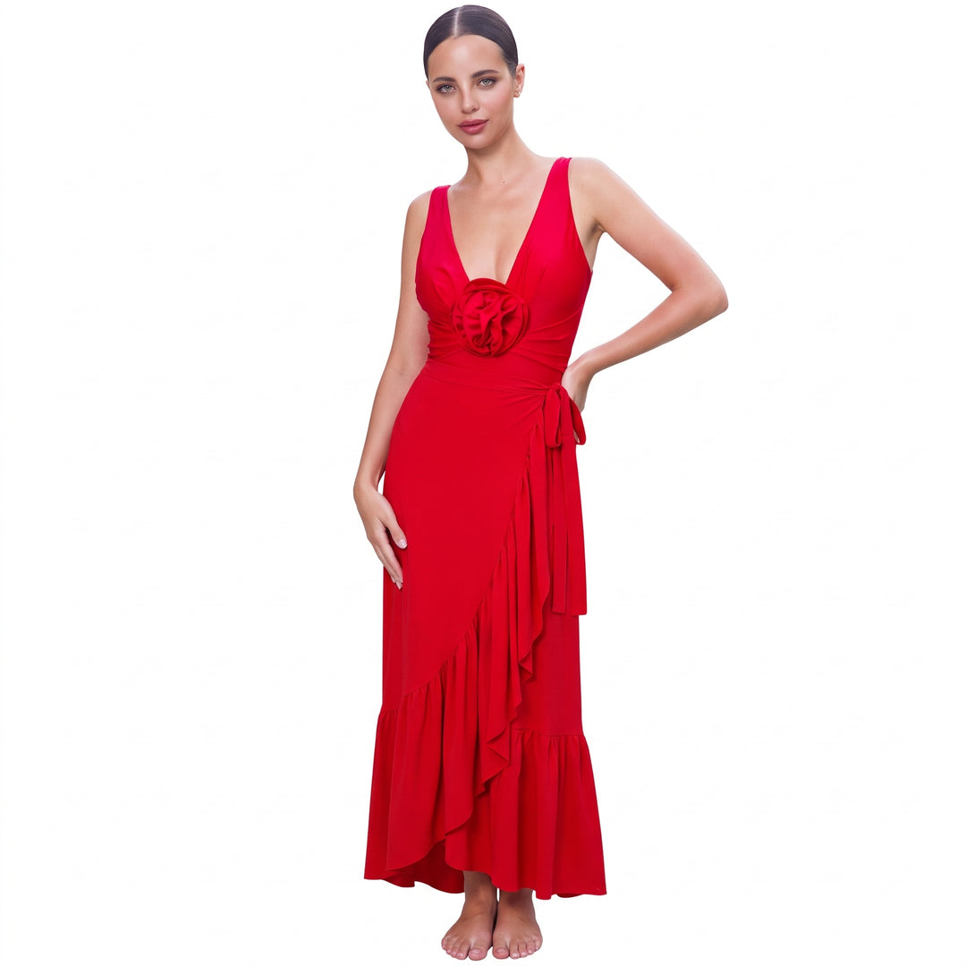 Maiô Vermelho Profundo Com Detalhe Flor - Poderosa
