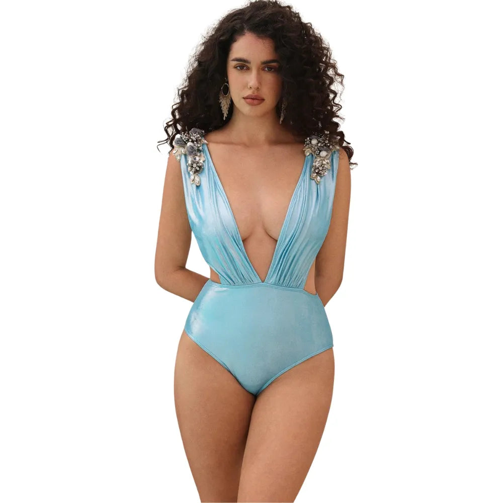 Maiô Azul Oceano Com Pedrarias - Poderosa