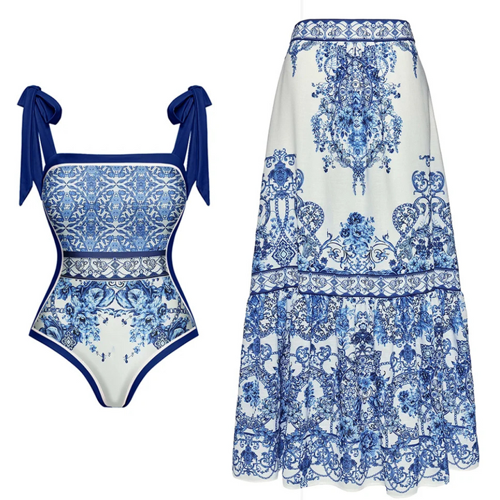 Maiô Azul e Branco Porcelana Retrô