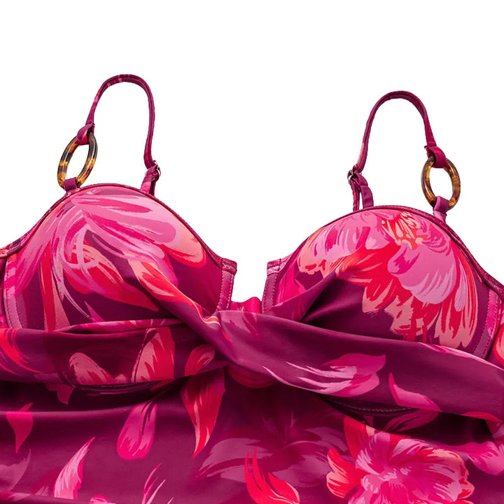 Maiô Floral Vinho Drapeado