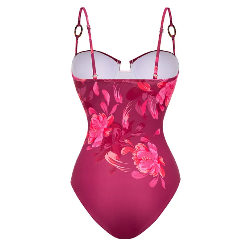 Maiô Floral Vinho Drapeado