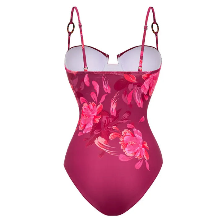 Maiô Floral Vinho Drapeado