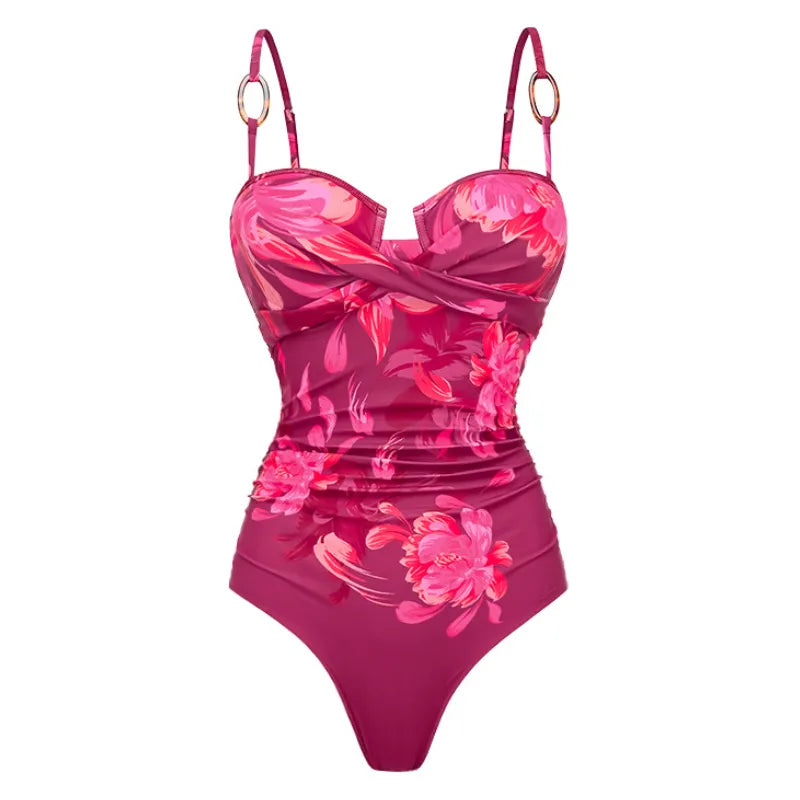 Maiô Floral Vinho Drapeado - Poderosa