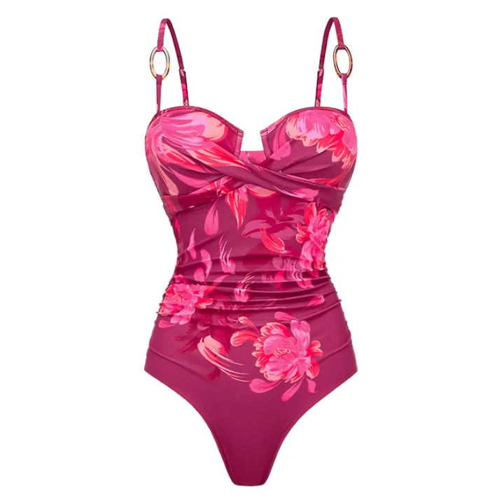 Maiô Floral Vinho Drapeado - Poderosa