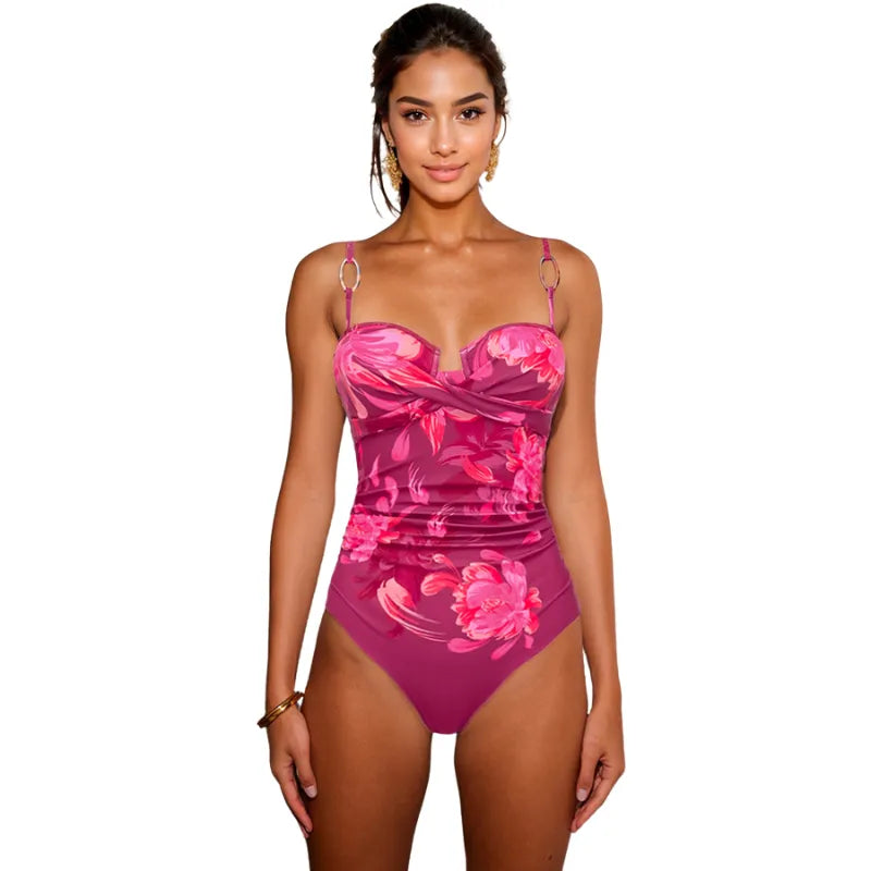 Maiô Floral Vinho Drapeado - Poderosa