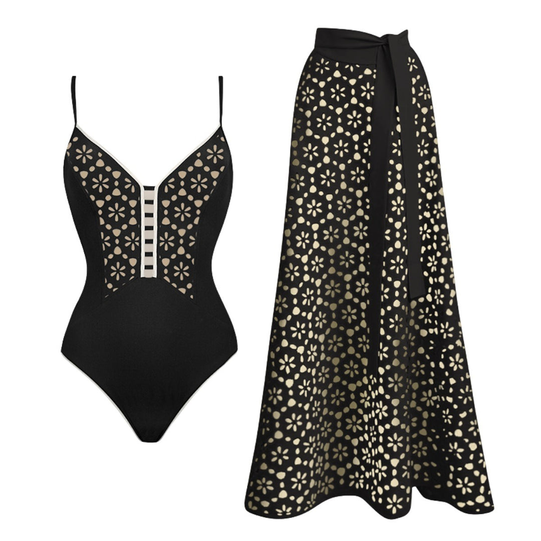 Maiô Preto Vazado Com Detalhe Floral - Poderosa