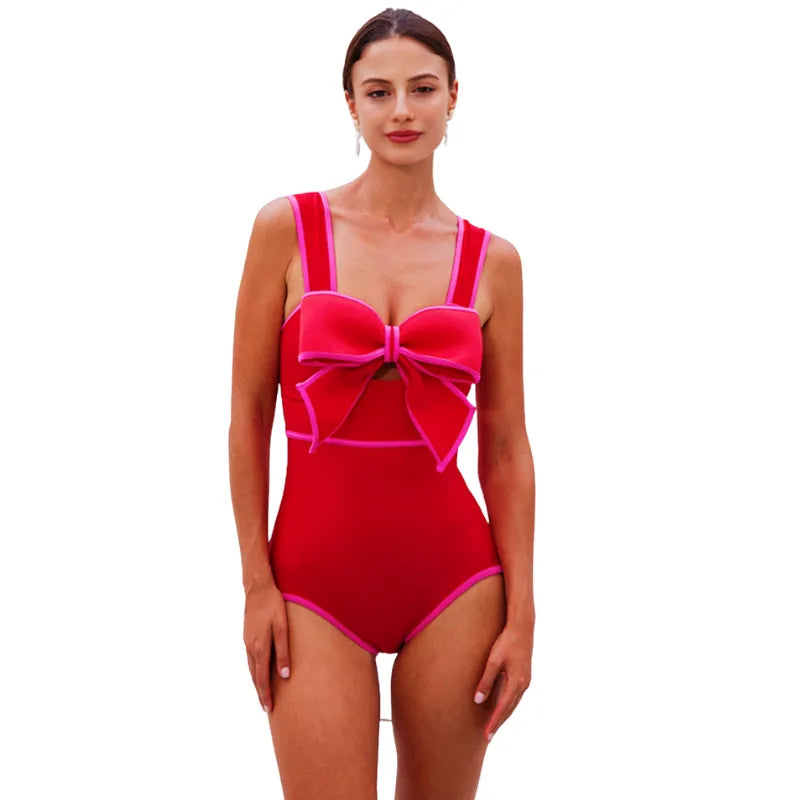 Maiô Vermelho Com Laço Pink Contrastante