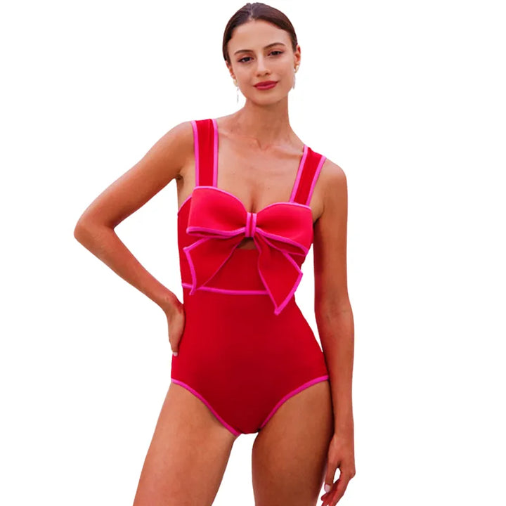 Maiô Vermelho Com Laço Pink Contrastante - Poderosa