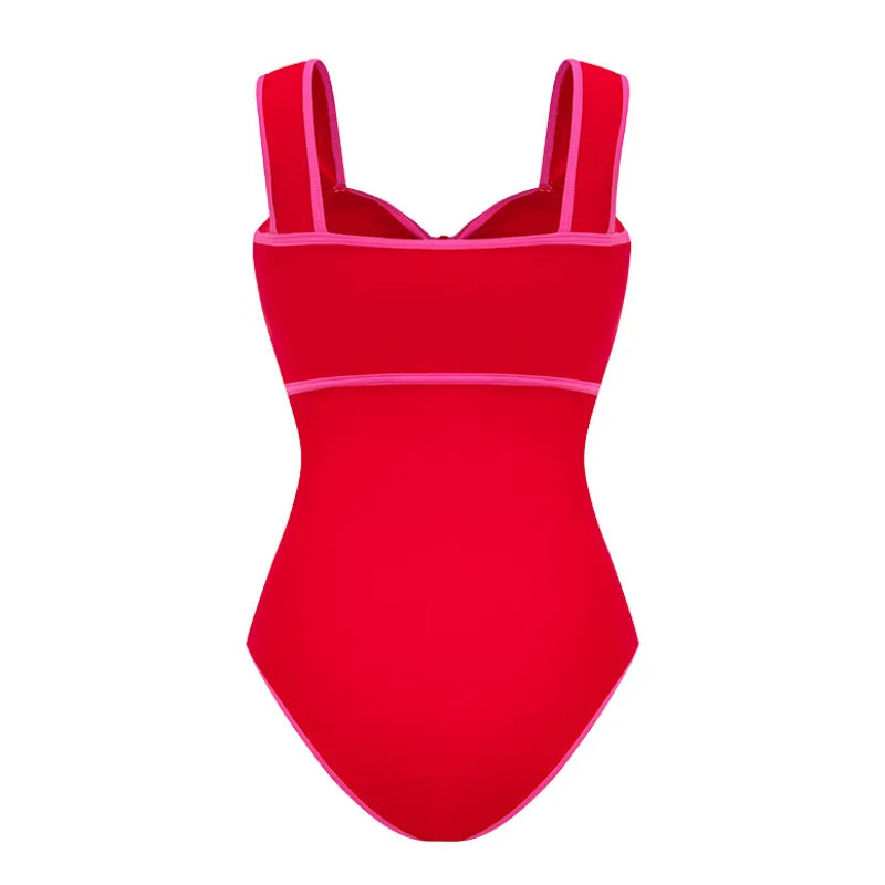 Maiô Vermelho Com Laço Pink Contrastante