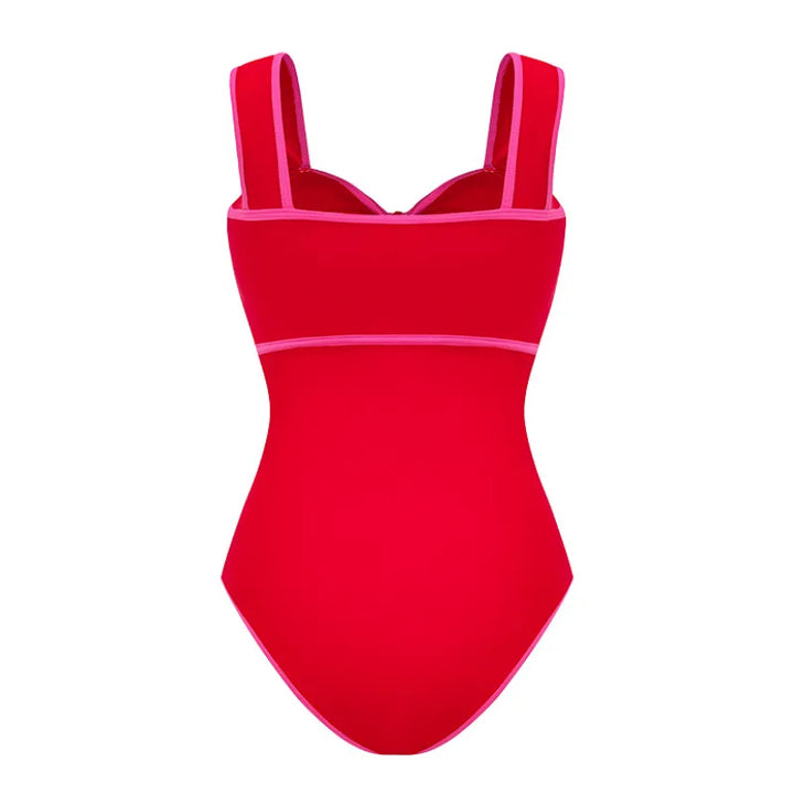 Maiô Vermelho Com Laço Pink Contrastante