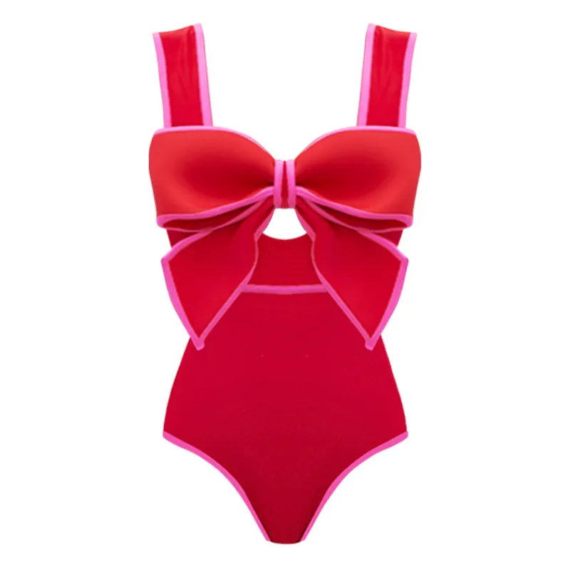 Maiô Vermelho Com Laço Pink Contrastante - Poderosa