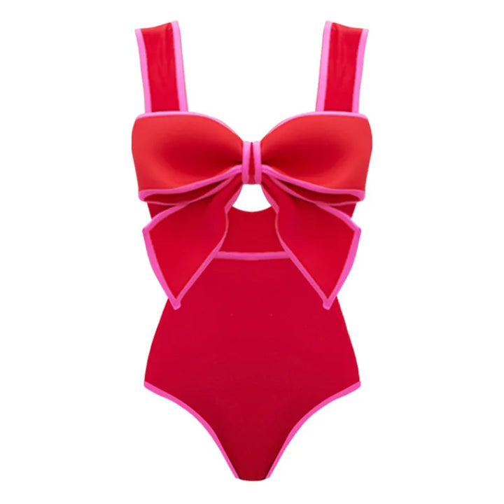 Maiô Vermelho Com Laço Pink Contrastante - Poderosa