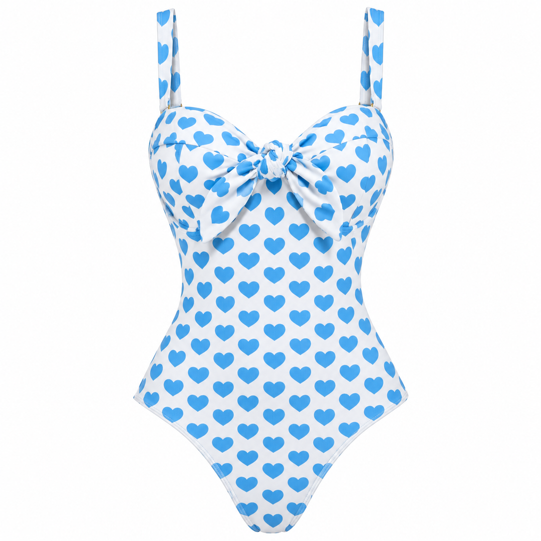 Maiô Heart Print Azul Com Laço
