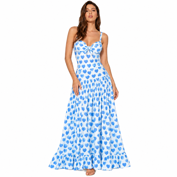 Maiô Heart Print Azul Com Laço
