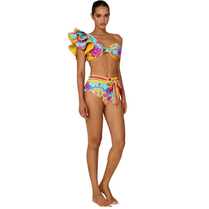 Biquíni Ombro Único Babado Tropical
