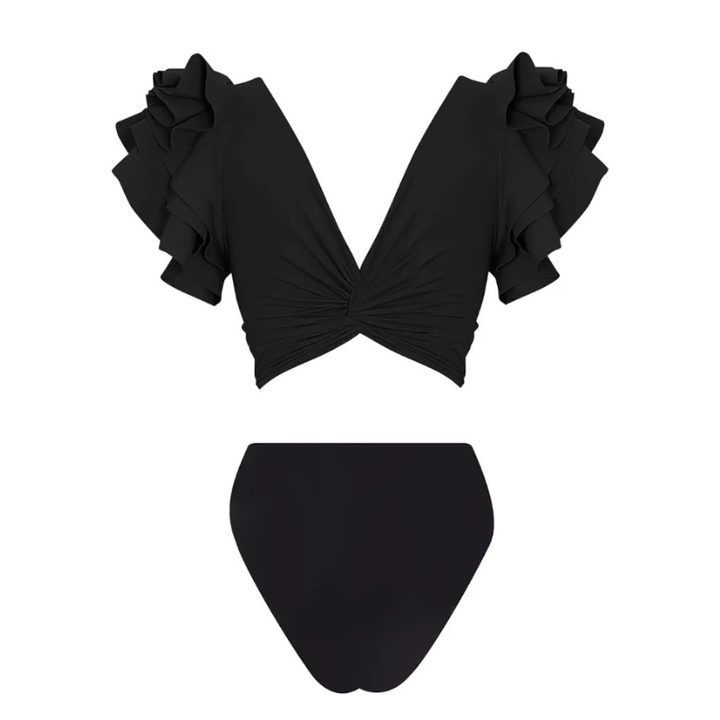 Biquíni Preto Glamour Com Mangas Bufantes - Poderosa