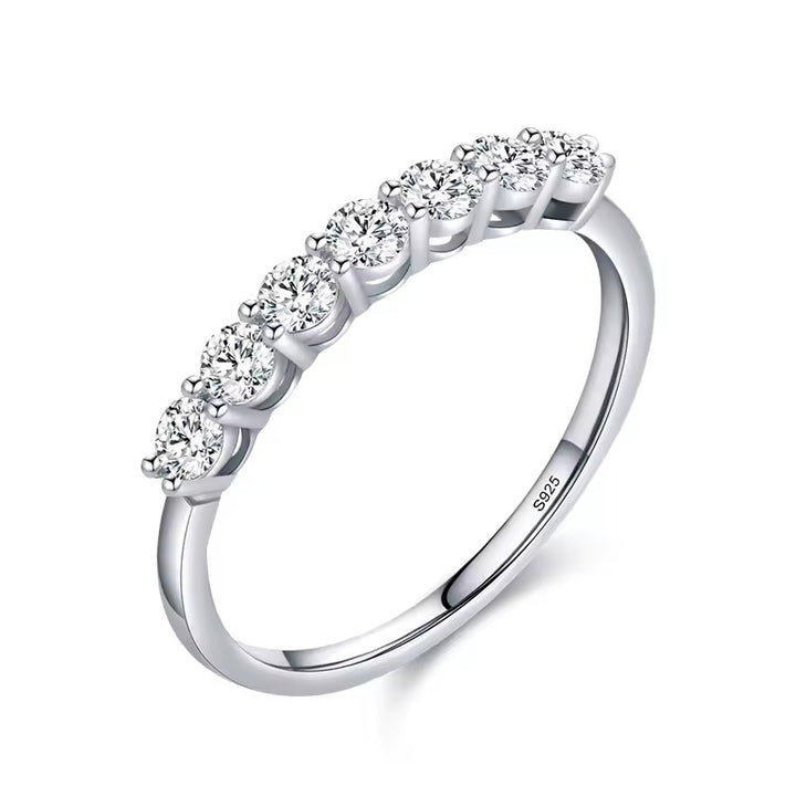 Anel Meia Aliança Zircônias Prata 925