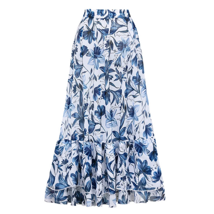  Saída de Praia Porcelana Com Babados Azul Floral - Poderosa