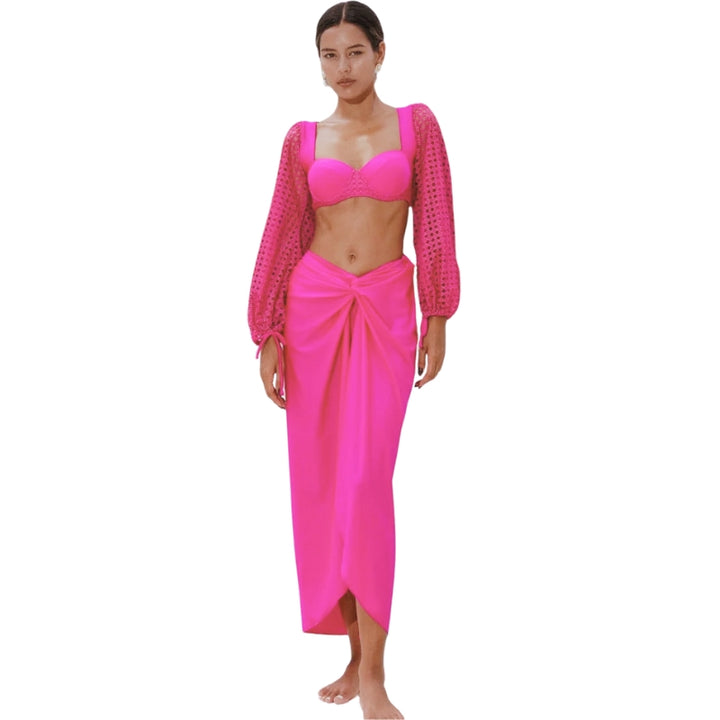 Biquíni Rosa Glamour Manga Longa Crochê -Poderosa