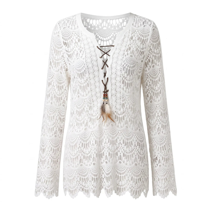 Blusa Crochet Manga Longa Branca