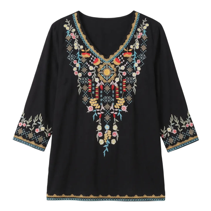 Blusa Feminina Estampada Floral Preta - Poderosa