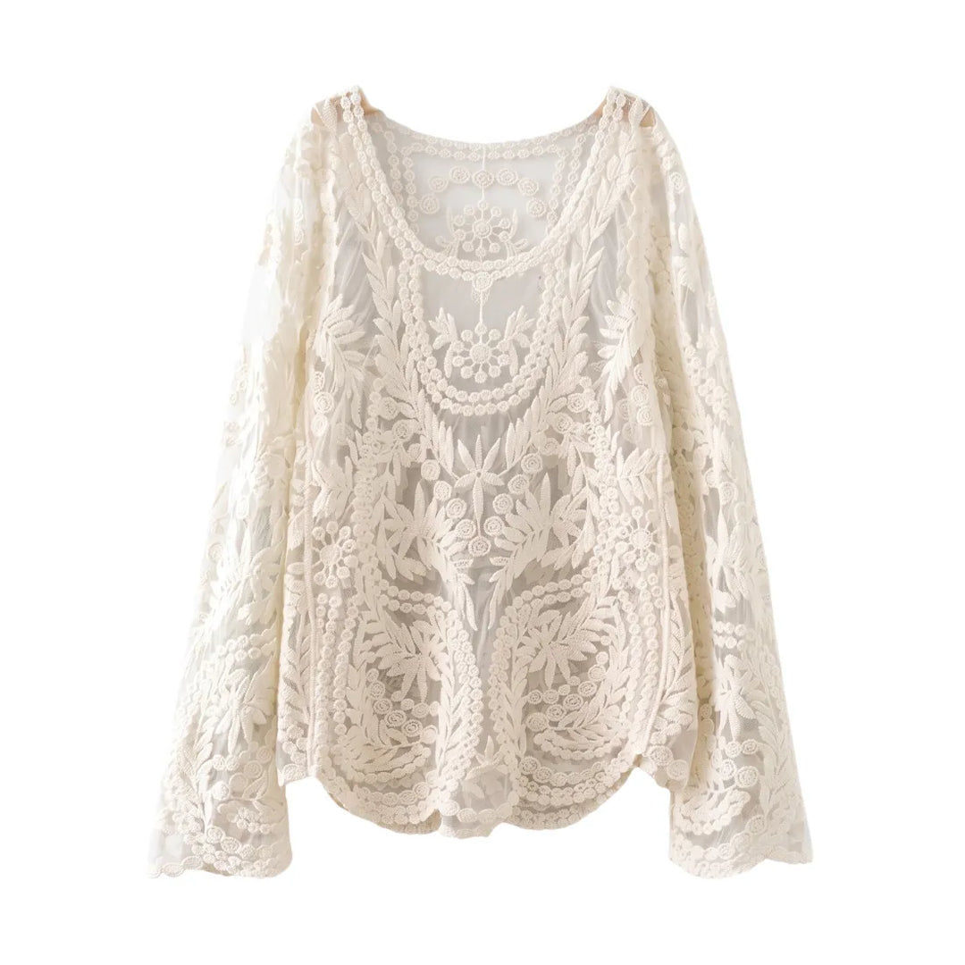 Blusa Manga Longa Renda Floral - Poderosa 