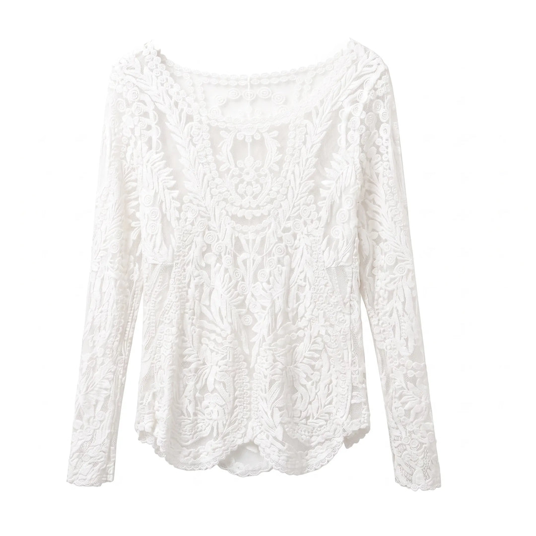 Blusa Manga Longa Renda Floral - Poderosa 