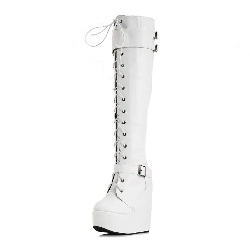 Bota Plataforma Wedge Cano Alto Branca - Poderosa