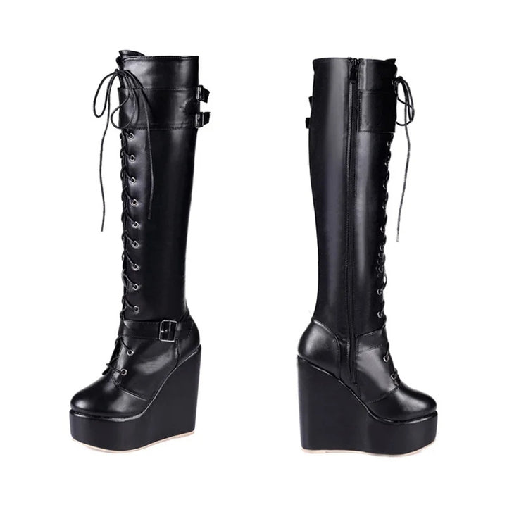 Bota Plataforma Wedge Cano Alto Preta - Poderosa