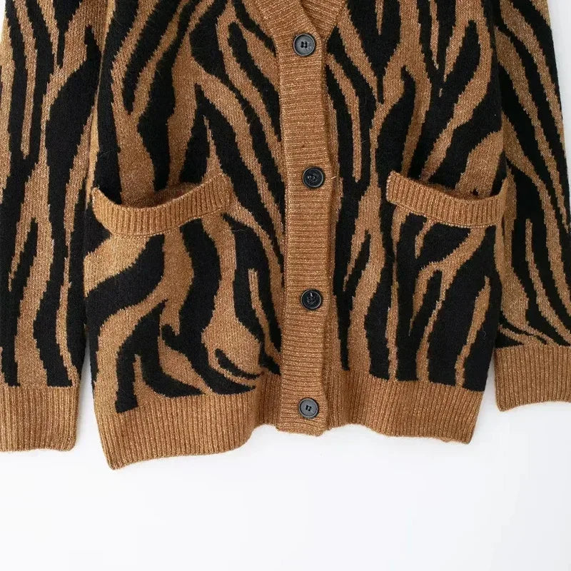 Cardigan Tricot Animal Print Casual