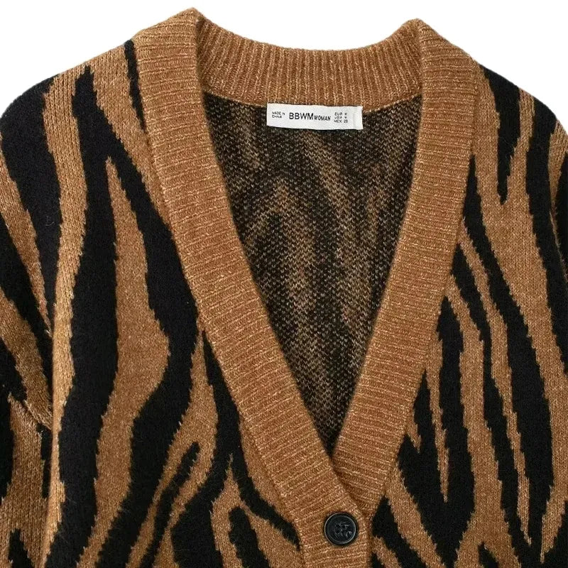 Cardigan Tricot Animal Print Casual