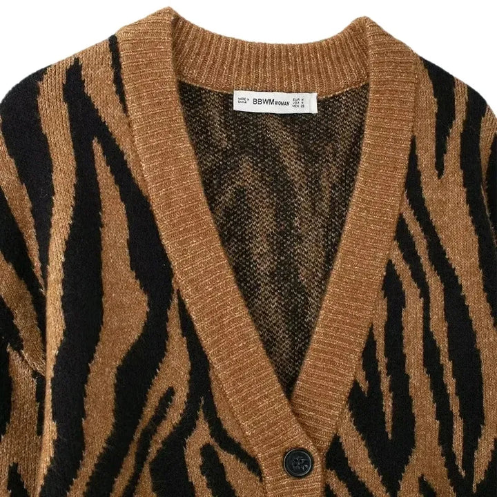Cardigan Tricot Animal Print Casual