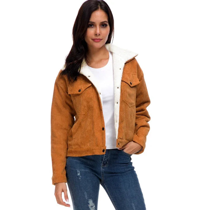 Jaqueta Veludo Cotelê Com Forro Peluciado #cor_marrom