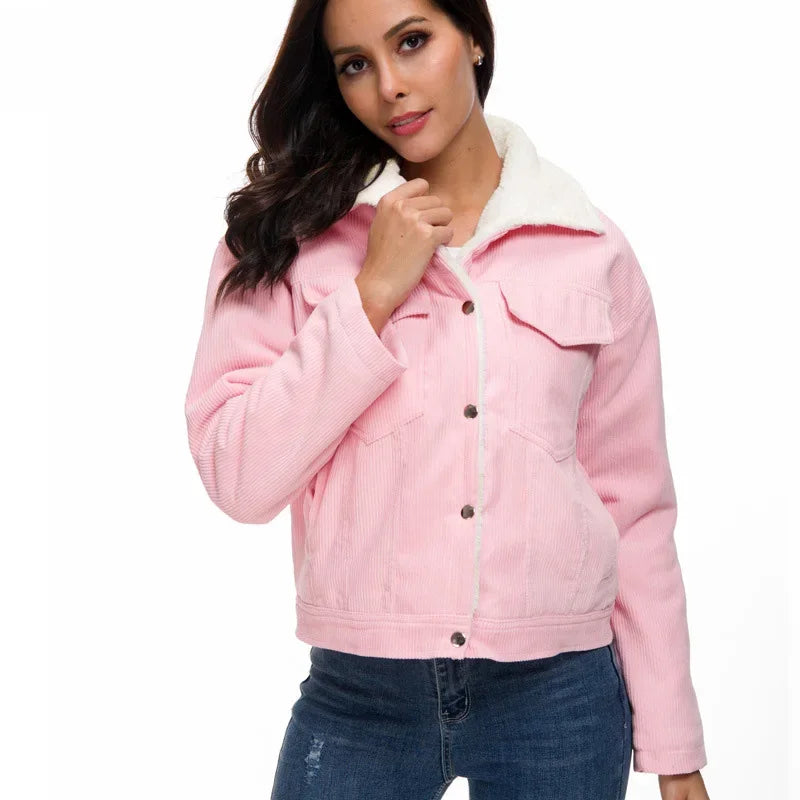 Jaqueta Veludo Cotelê Com Forro Peluciado #cor_rosa