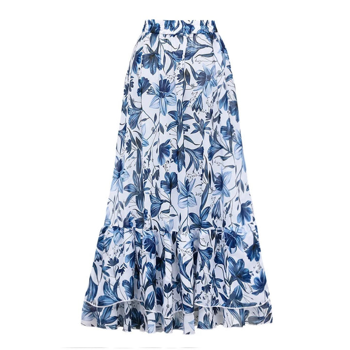 Maiô Azul Floral Decote V
