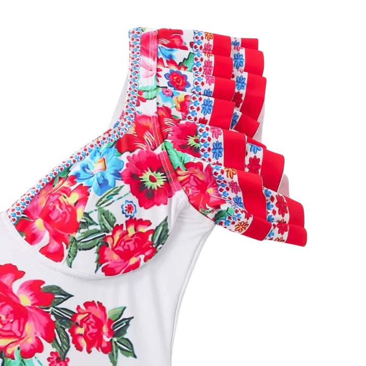 Maiô Babados Bouquet Vermelho