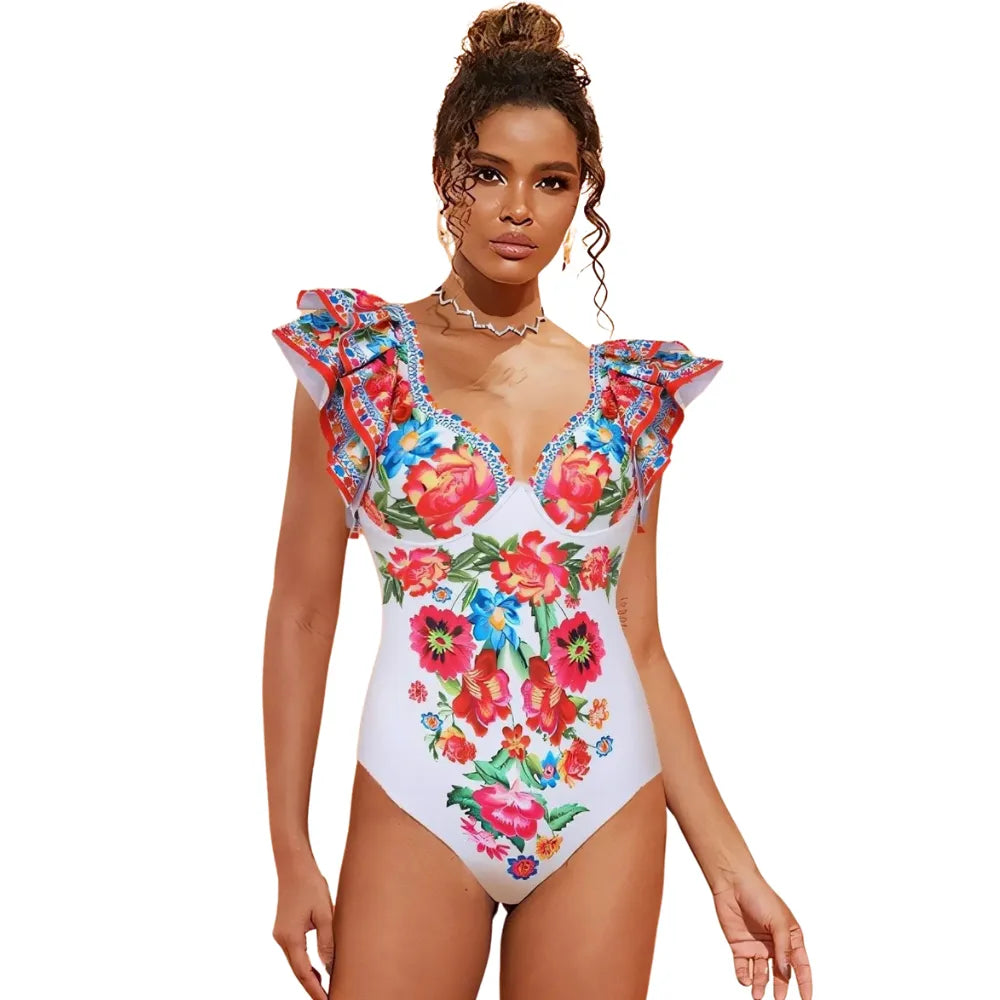 Maiô Babados Bouquet Vermelho