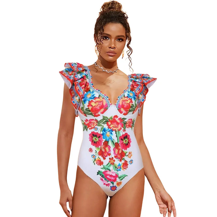 Maiô Babados Bouquet Vermelho