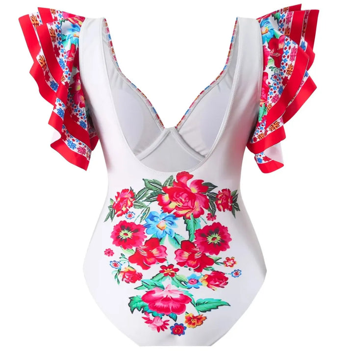 Maiô Babados Bouquet Vermelho