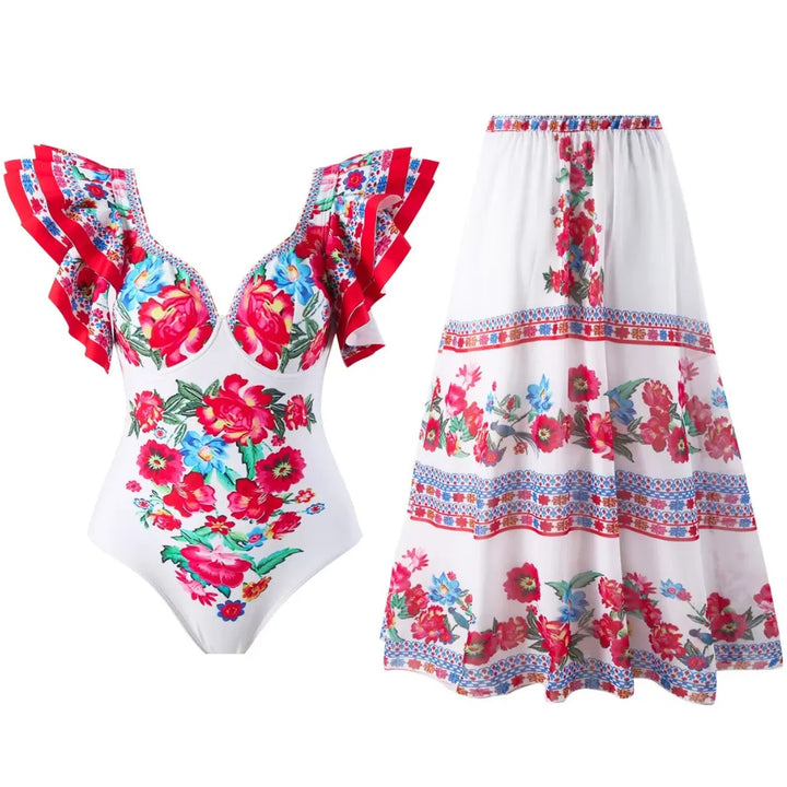 Maiô Babados Bouquet Vermelho